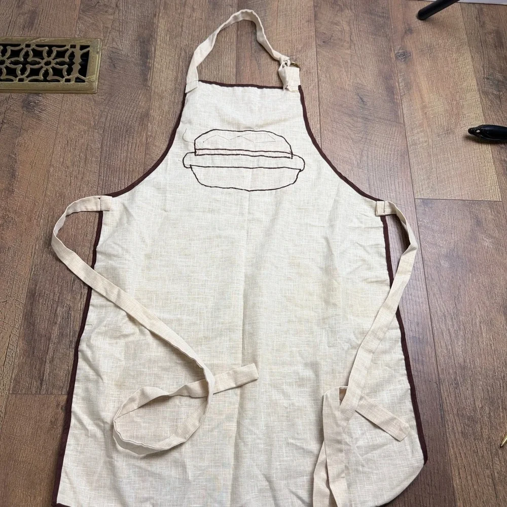 Vintage‎ Handmade Vintage Cheeseburger Applique Linen Apron Novelty Folk Art